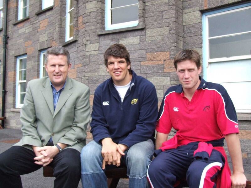 Moss Finn, Donncha O'Callaghan and Ronan O'Gara, all Triple Crown winners, pictured during a visit to their former school, Scoil an Spioraid Naoimh. Picture: Mike English Moss Finn, Donncha O'Callaghan and Ronan O'Gara, all Triple Crown winners, pictured during a visit to their former school, Scoil an Spioraid Naoimh. Picture: Mike English