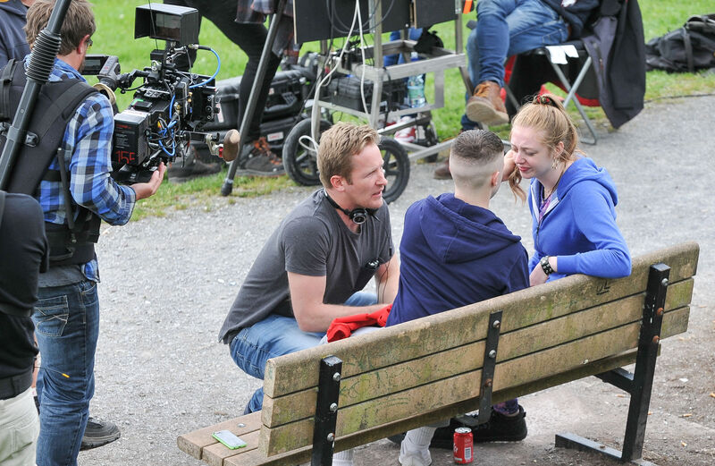 Writer/director Peter Foott with the cast and crew during filming of the Young Offenders series on Cork's Northside. Picture: David Keane. Writer/director Peter Foott with the cast and crew during filming of the Young Offenders series on Cork's Northside. Picture: David Keane.