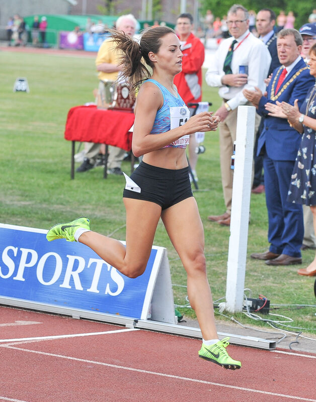 Laura Roesler, USA, winning the women’s 800m race, at the Cork City Sports. Picture: David Keane. Laura Roesler, USA, winning the women’s 800m race, at the Cork City Sports. Picture: David Keane.
