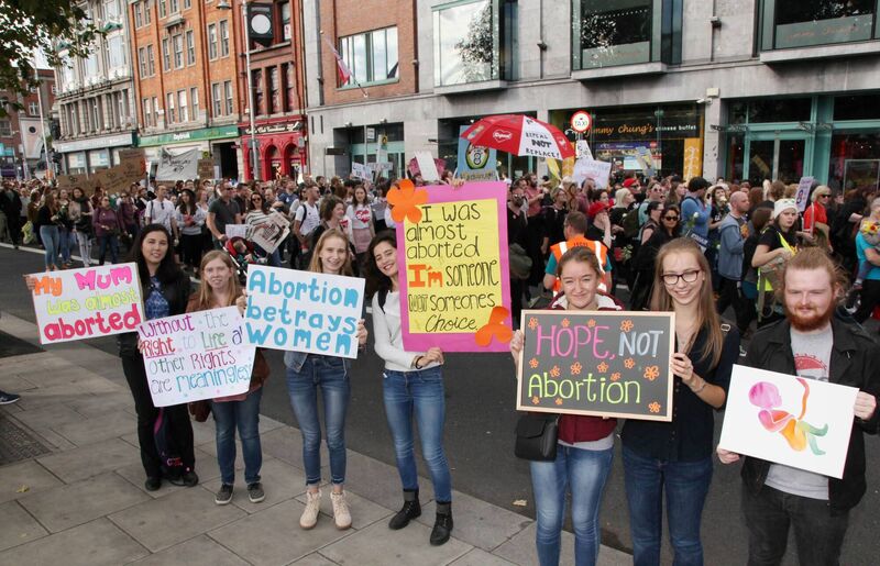 Pro Life Campaign volunteers at the Pro Life awareness event on Saturday during the march for choice as it passes along the Quays in Dublin. Pic John Mc Elroy. Pro Life Campaign volunteers at the Pro Life awareness event on Saturday during the march for choice as it passes along the Quays in Dublin. Pic John Mc Elroy.
