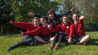 Natasha Sutton, Caoimhe Ni Shuilleabhain , Maebh McCarthy, Laura Walsh, and their Mentor, Eileen Harte of Sacred Heart Secondary