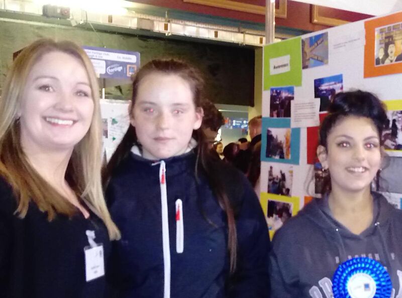 HONOURED: Megan Kelleher and Trisha Sexton receiving the 'Ones to watch' award at Foróige's National Citizenship award, with Brenda Coyne from Foróige in Dublin.