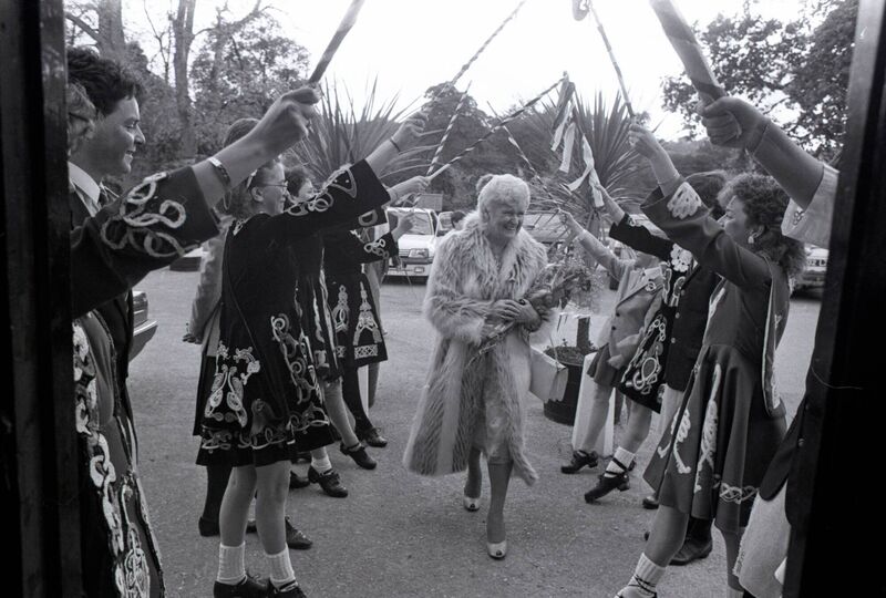 Miss Peggy McTeggart receiving a guard of honour outside John Barleycorn, Glanmire, at a function to honour her achievements after her pupils captured seven trophies at the All-Ireland dancing championship held in Derry. Picture: Eddie O'Hare
