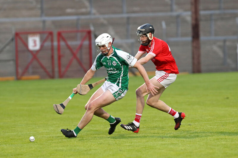  Fenton Denny, Ballincollig, takes on Alan McEvoy, Blarney. Picture: Jim Coughlan.