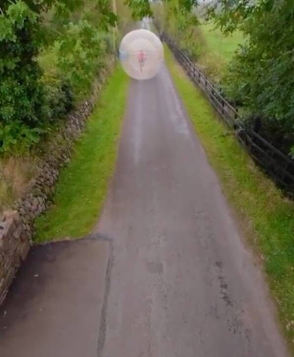 James Duggan inside his inflatable zorbing ball. James Duggan inside his inflatable zorbing ball.