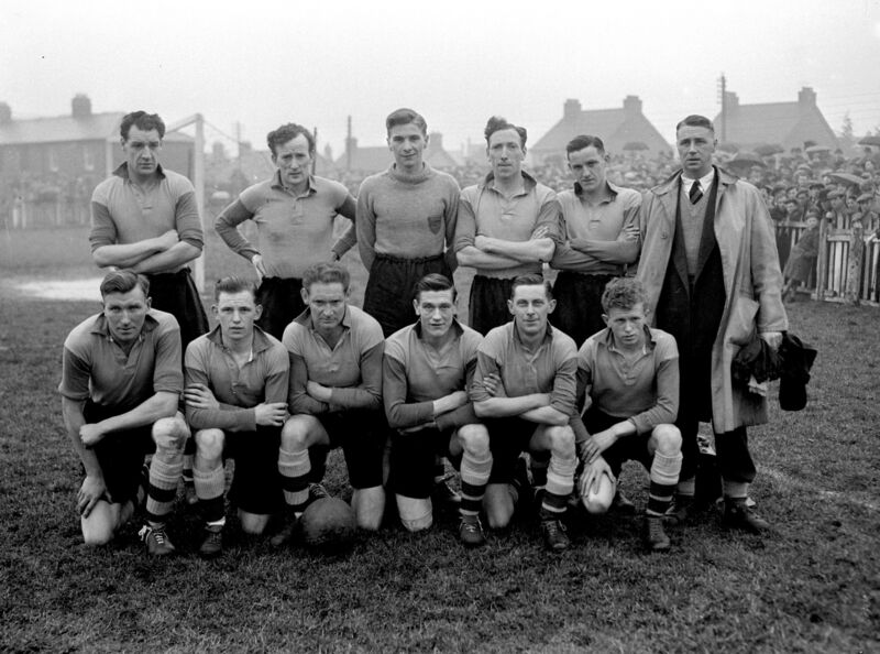 The Evergreen United team who played Shamrock Rovers in the FAI Cup at Turner's Cross. Included are Florrie Burke (back row, extreme left) 22/02/1953 The Evergreen United team who played Shamrock Rovers in the FAI Cup at Turner's Cross. Included are Florrie Burke (back row, extreme left) 22/02/1953