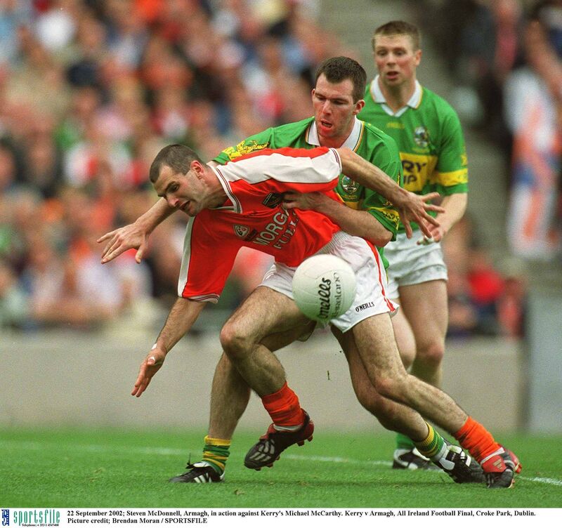 Steven McDonnell of Armagh in action against Michael McCarthy of Kerry. Picture: Brendan Moran/Sportsfile
