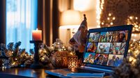 Family calling on a Home Office Set Up for Webinar and Teleconference at Christmas lockdown