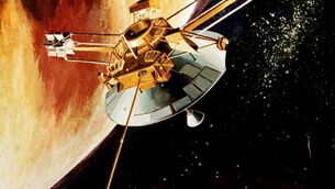 <p class="contextmenu internal_Caption">An artist’s drawing of the Pioneer 10 spacecraft passing by Jupiter in 1973. The gas giant is in alignment with Saturn at present.</p>