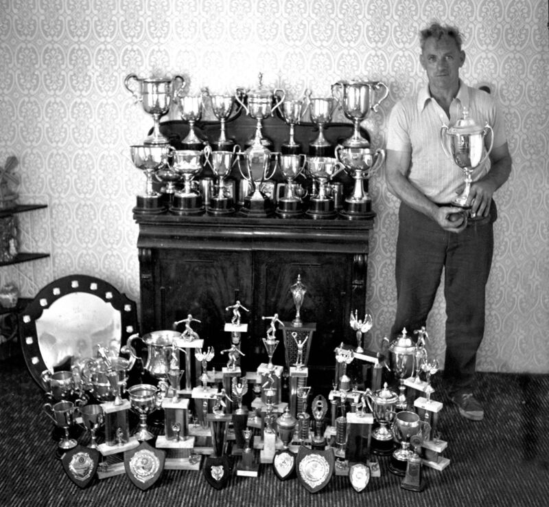 Bowlplayer Mick Barry with some of the many trophies he won during his career Bowlplayer Mick Barry with some of the many trophies he won during his career