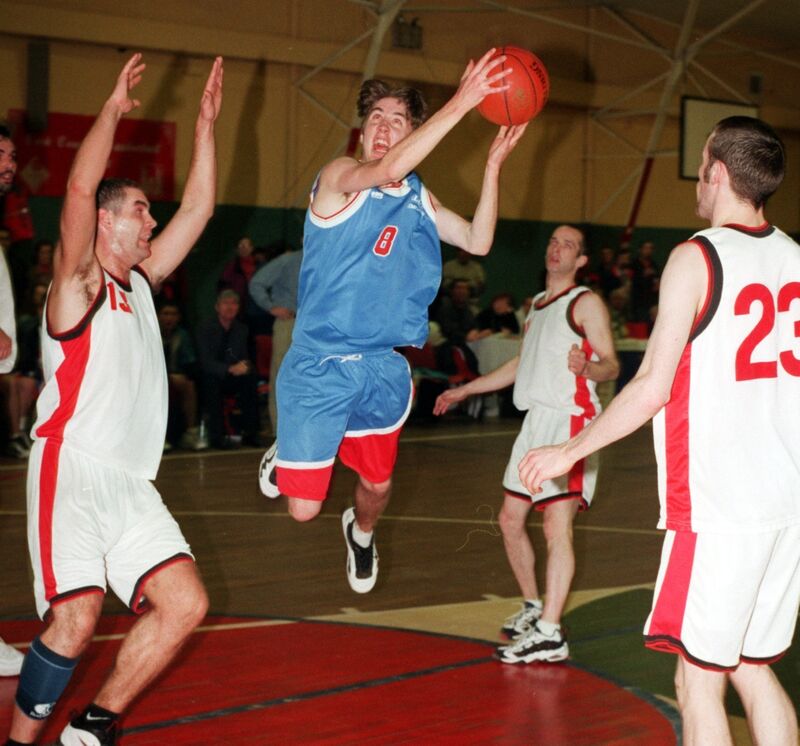 Blue Demons' Shane Coughlan flying through the Tolka defence. Picture: Richard Mills. Blue Demons' Shane Coughlan flying through the Tolka defence. Picture: Richard Mills.