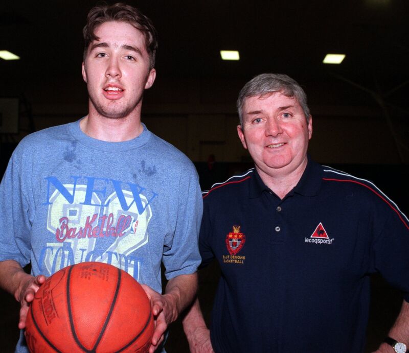 The late Peter Coughlan with his son Shane at Blue Demons training at Parochial Hall. The late Peter Coughlan with his son Shane at Blue Demons training at Parochial Hall.