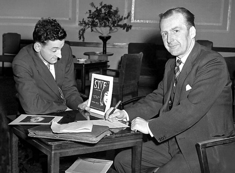 James N Healy and playwright John B Keane (left) at the Imperial Hotel making arrangements for a Cork performance of ‘Sive’ in May, 1959. James N Healy and playwright John B Keane (left) at the Imperial Hotel making arrangements for a Cork performance of ‘Sive’ in May, 1959.