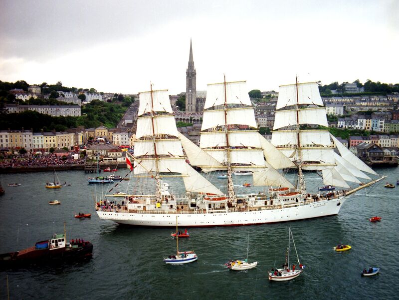 The Polish vessel Dar Młodziezy at Cobh July 1991 as part of the Tall Ships Race. Picture: Richard Mills