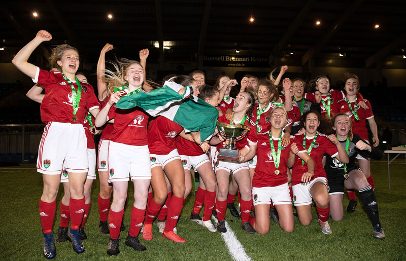 Cork City celebrate winning the FAI U17 league final after beating Shamrock Rovers. Picture: INPHO/Tommy Dickson