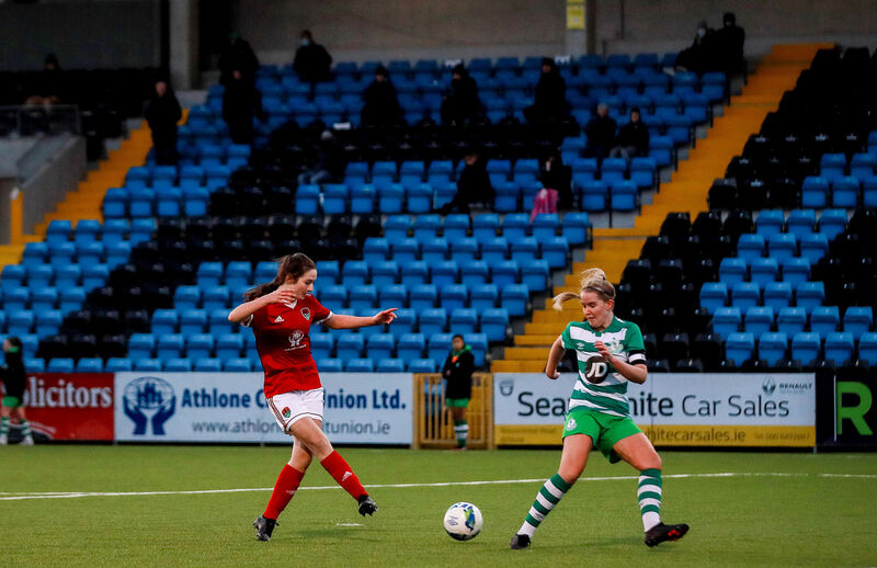 Cork City's Laura Shine scores a goal against Shamrock Rovers. Picture: INPHO/Tommy Dickson