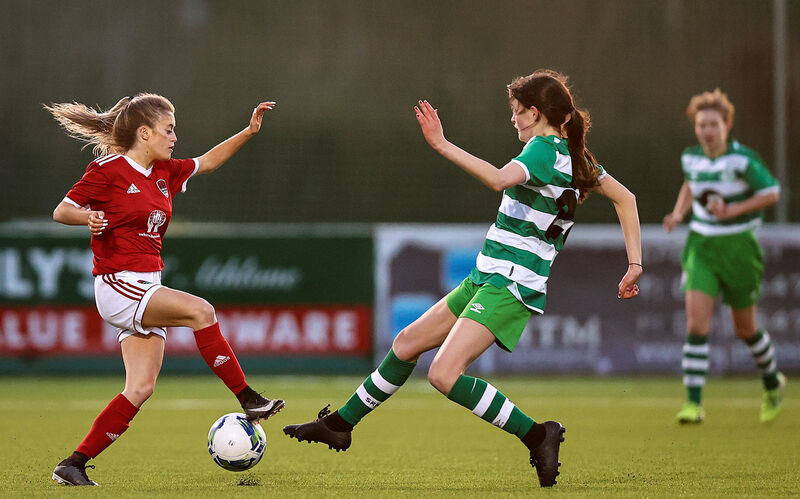 Shamrock Rovers' Elena Quinn with Meghan Carr of Cork City. Picture: INPHO/Tommy Dickson