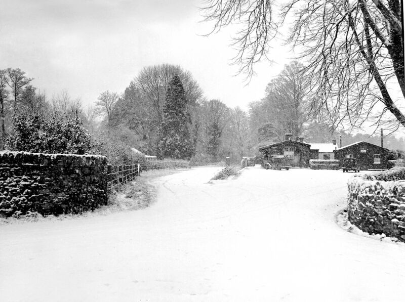 New Year's Day snow scene at the old railway station near Blarney Castle, 1956.