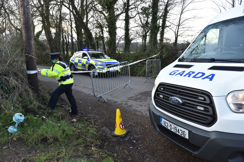  Gardaí on duty near where workmen found human remains on the old Midleton to Youghal railway line while clearing it for a greenway at Shanty Path, Midleton, East Cork. Picture Dan Linehan