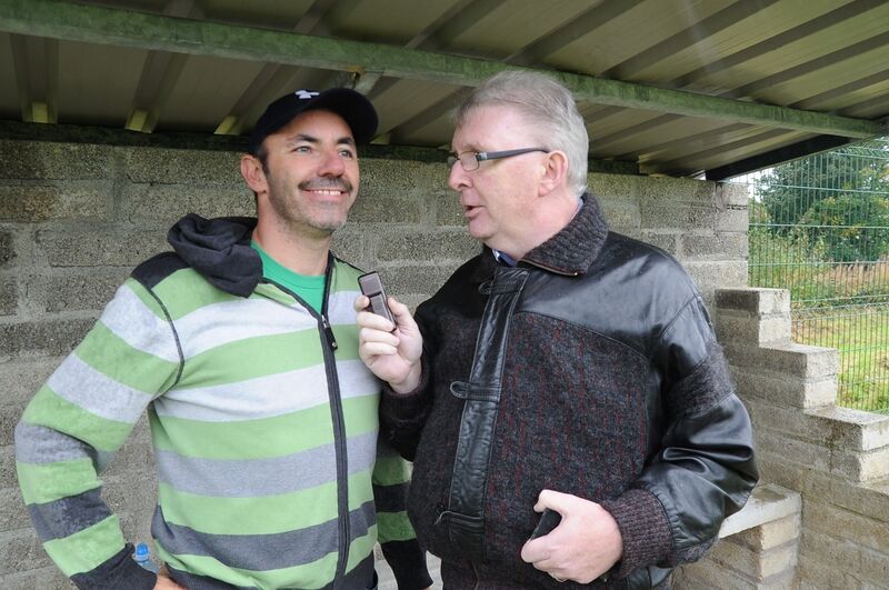 John Coughlan with Delanys coach Conor Quinlan after a win in the City Division Junior A Football Championship. Picture: Derek Connolly.