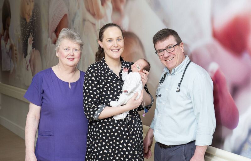 Sarah O’Keeffe of Ballyvolane, Cork, (centre) with her baby son Aaron Cotter pictured with Dr. Brendan Murphy (Consultant Neonatologist) and Margaret O’Driscoll (Clinical Midwife Manager 2) at the Neonatal Unit at CUMH (Cork University Maternity Hospital). Picture: Gerard McCarthy 