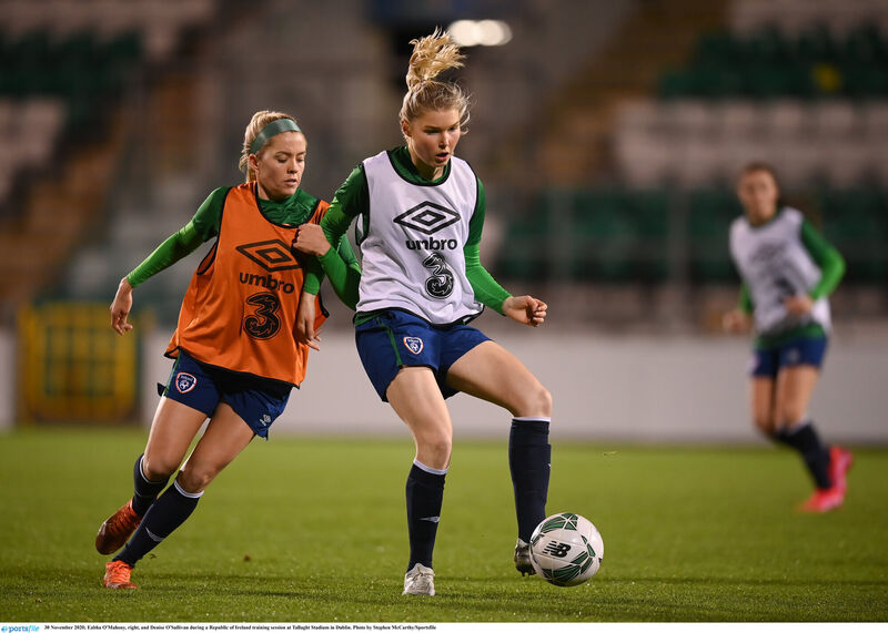 Eabha O'Mahony and Denise O'Sullivan during a Republic of Ireland training session. Picture: Stephen McCarthy/Sportsfile Eabha O'Mahony and Denise O'Sullivan during a Republic of Ireland training session. Picture: Stephen McCarthy/Sportsfile