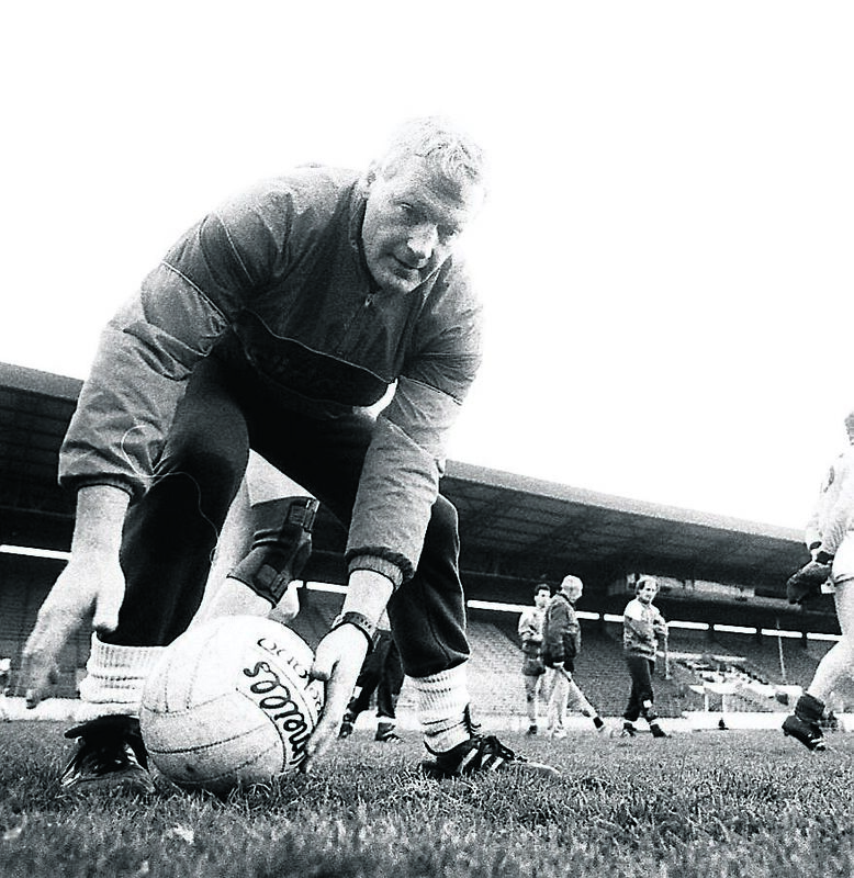 SAFE PAIR OF HANDS: Billy Morgan during a training session in April 1990.