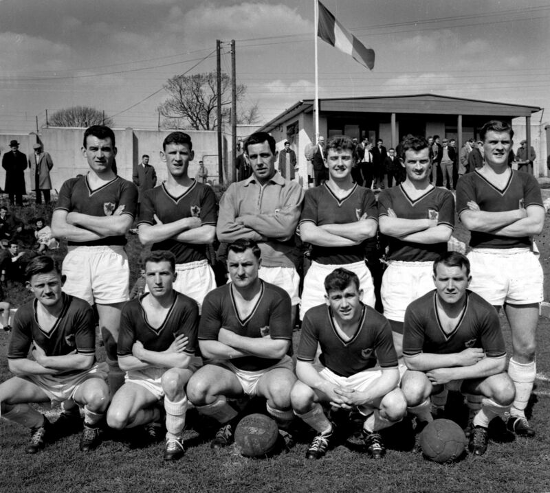 The Cork Celtic team who played Bohemians in the 1964 FAI cup semi-final at Flower Lodge. Back: Donal Leahy, Pat O'Mahony, Kevin Blount, Mick Millington, Frank McCarthy, Ray Cowhie. Front: Austin Noonan, Liam O'Flynn, John Coughlan, Al Casey, Paul O'Donovan.