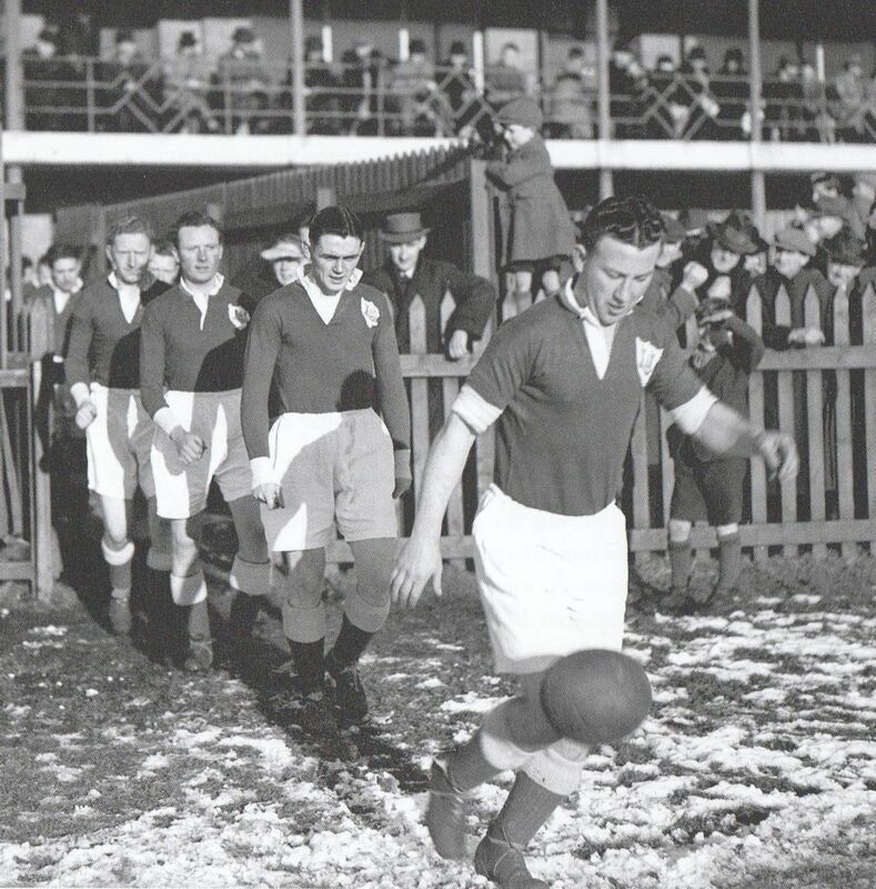 Johnny McGowan leads out Cork United teammates Jackie O’Reilly and Willie Cotter before a league match against Shamrock Rovers at the Mardyke. McGowan played a leading role in United's double-winning 1940/41 campaign. Johnny McGowan leads out Cork United teammates Jackie O’Reilly and Willie Cotter before a league match against Shamrock Rovers at the Mardyke. McGowan played a leading role in United's double-winning 1940/41 campaign.