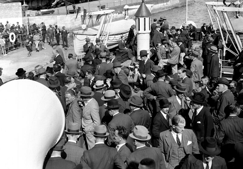 Embarking on the ferry for the official opening of Irish Steel, August 1939.