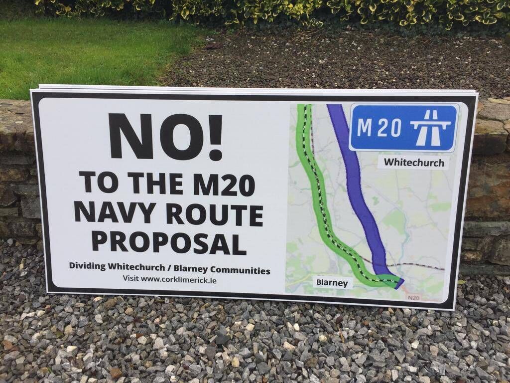 A sign erected in Whitechurch which expresses the opposition towards the proposed M20 by the local community.