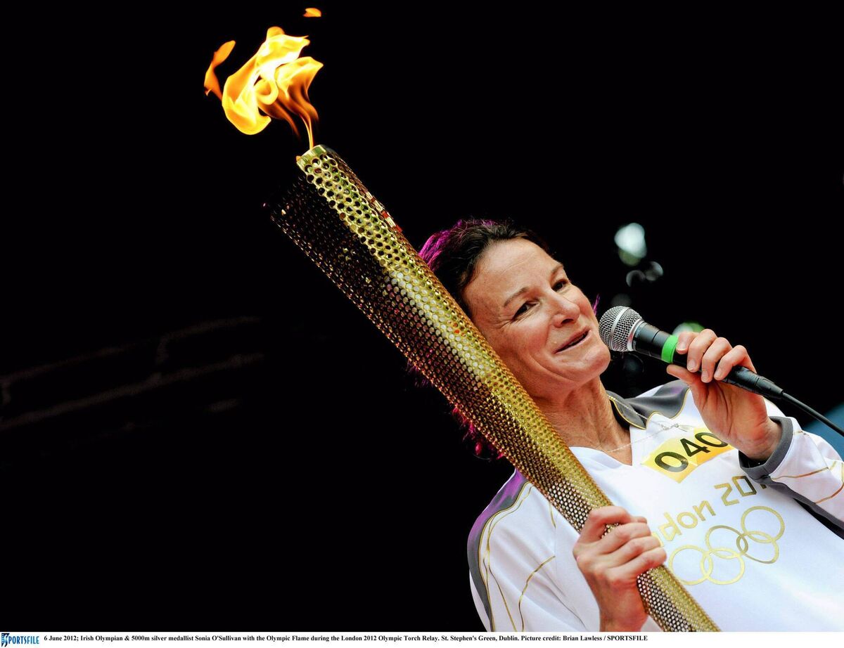 Irish Olympian and 5,000m silver medallist Sonia O'Sullivan with the Olympic Flame. Picture: Brian Lawless/SPORTSFILE