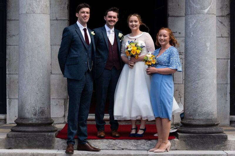 THE WEDDING PARTY: Groom Fergal and bride Fiona with best man Ronan and bridesmaid Liz. THE WEDDING PARTY: Groom Fergal and bride Fiona with best man Ronan and bridesmaid Liz.
