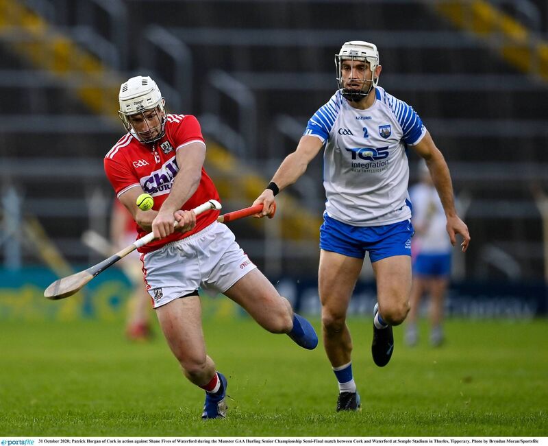Patrick Horgan shoots from Shane Fives. Picture: Brendan Moran/Sportsfile