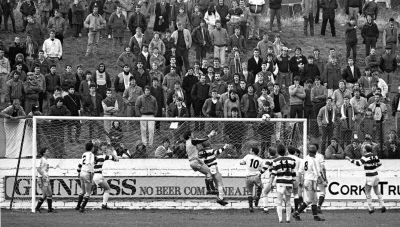 Goalmouth action at Turner's Cross as Cork City took on Cobh Ramblers in the FAI Cup on February 5, 1987. Goalmouth action at Turner's Cross as Cork City took on Cobh Ramblers in the FAI Cup on February 5, 1987.