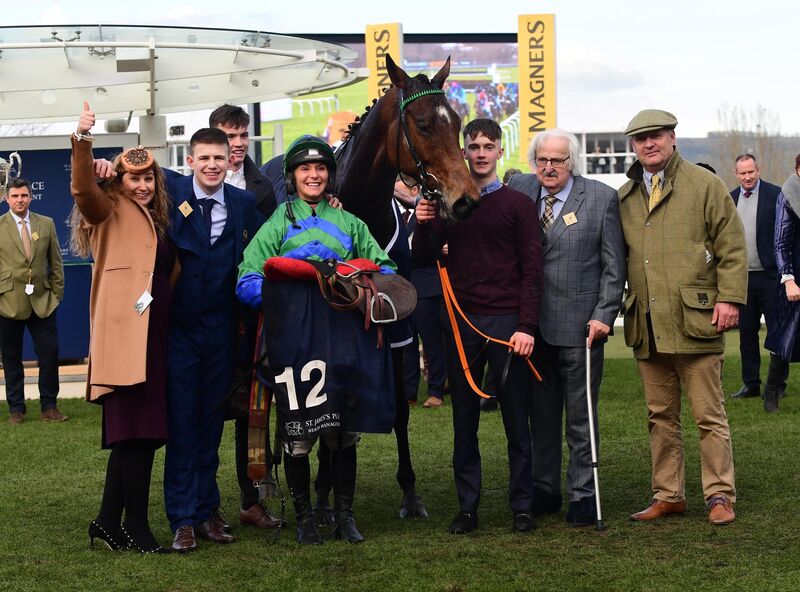 It Came to Pass and Maxine O'Sullivan celebrate with connections after winning the Foxhunters Chase at Cheltenham last year. Picture: Healy Racing. It Came to Pass and Maxine O'Sullivan celebrate with connections after winning the Foxhunters Chase at Cheltenham last year. Picture: Healy Racing.