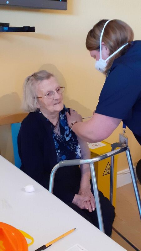 101-year-old Peg Curtin was the first person to complete the Covid-19 vaccination programme at Oaklodge Nursing Home.