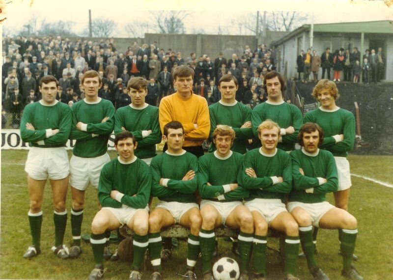 Cork Hibs League of Ireland champions 1971. Back: Terry Young, Noel O’Mahony, Frankie Connolly, Joe O’Grady, Tony Marsden, Carl Davenport, Dave Wigginton. Front: Donie Wallace, John Herrick, Dave Bacuzzi, Sonny Sweeny, John Lawson. Missing from photo is Miah Dennehy scorer of two goals in the decider. Cork Hibs League of Ireland champions 1971. Back: Terry Young, Noel O’Mahony, Frankie Connolly, Joe O’Grady, Tony Marsden, Carl Davenport, Dave Wigginton. Front: Donie Wallace, John Herrick, Dave Bacuzzi, Sonny Sweeny, John Lawson. Missing from photo is Miah Dennehy scorer of two goals in the decider.