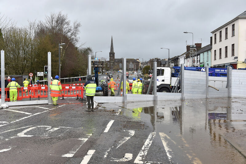 The flood barriers erected on Thomas Kent Bridge over the Blackwater blocking off flooding to Brian Boru Square Fermoy, Co Cork. Picture Dan Linehan The flood barriers erected on Thomas Kent Bridge over the Blackwater blocking off flooding to Brian Boru Square Fermoy, Co Cork. Picture Dan Linehan