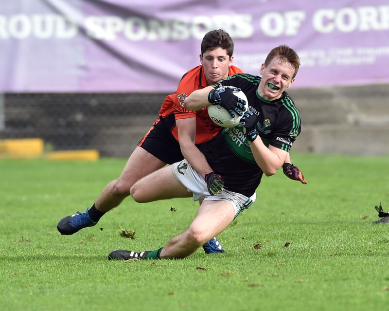 Nemo Rangers' Alan O'Donovan wins the ball from Duhallow's Kevin Crowley. Picture: Eddie O'Hare