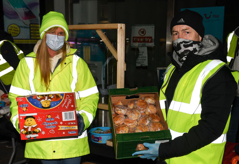 Volunteers Judy Macgill and Niall Curtin, supporting the launch of the Cork Street Angels sleeping pods on Patrick's Street. Volunteers Judy Macgill and Niall Curtin, supporting the launch of the Cork Street Angels sleeping pods on Patrick's Street.