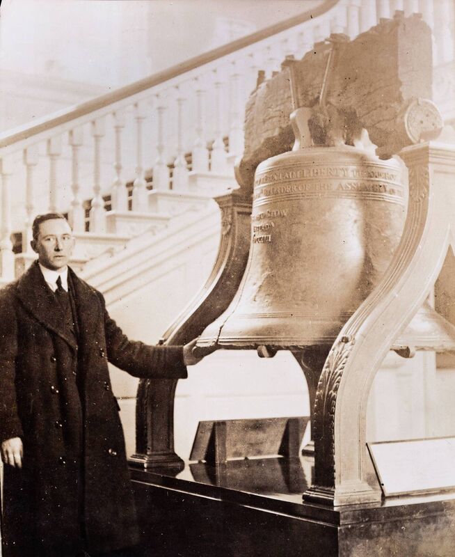 Donal O’Callaghan at the famous Liberty Bell in Philadelphia in April 1921. Donal O’Callaghan at the famous Liberty Bell in Philadelphia in April 1921.