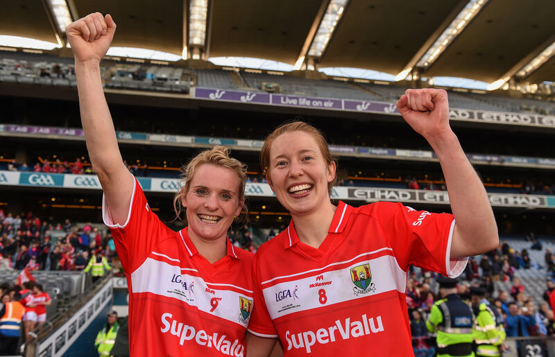 Briege Corkery and Rena Buckley winning the All-Ireland in 2016. Picture: Brendan Moran/Sportsfile
