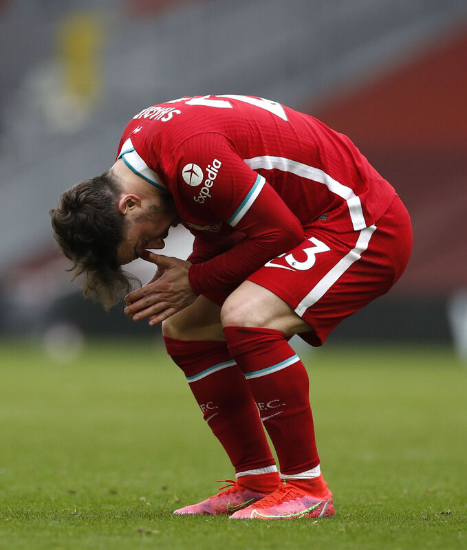 Liverpool's Xherdan Shaqiri reacts after losing to Fulham at Anfield.  Picture: Phil Noble/PA Wire.