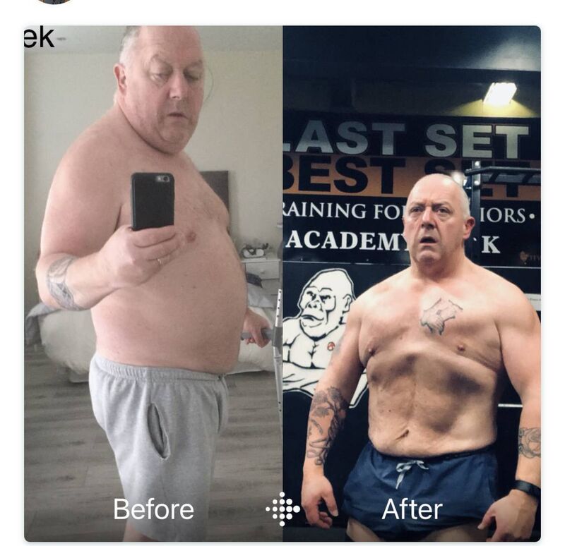 Sean O'Leary shows his before and after weighloss.