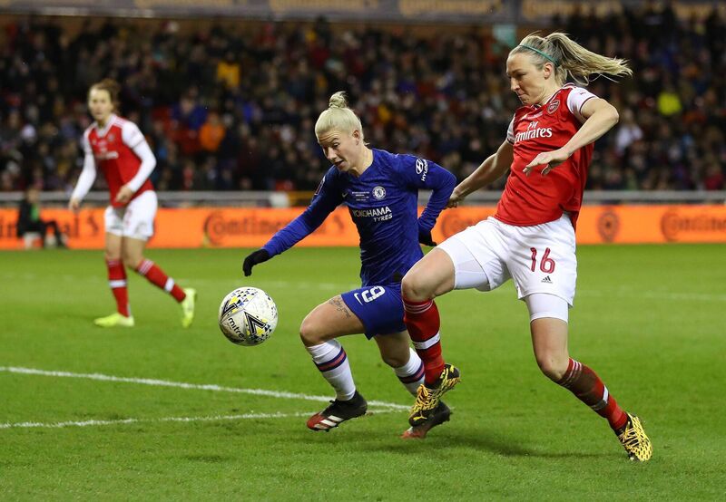 Louise Quinn of Arsenal battles for possession with Bethany England of Chelsea. Picture: Catherine Ivill/Getty Images