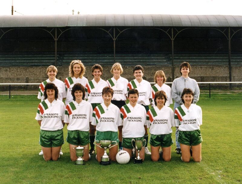 In 1993, Cork Rangers LFC 1993 won the Munster Senior League, President's Cup and Mick Delaney Tournament. Back: Chris Condon, Ann Brady, Claire Butler, Brenda Meaney, Caroline Mitchell, Valerie O'Driscoll, Jackie O'Shea. Front: Maeve Butler, Chris O'Donovan, Josie Hogan, Mags Finn, Liz Towler, Mary Brady. 