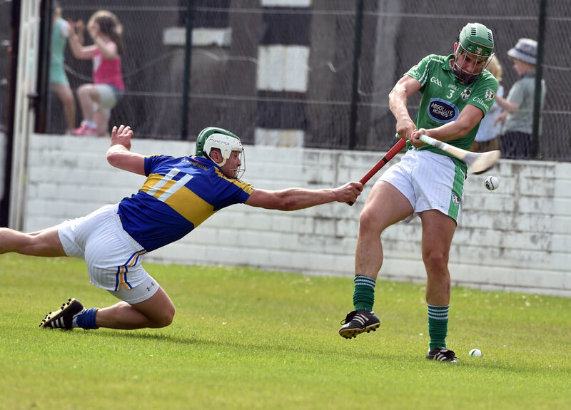 Carrigtwohill's Niall McCarthy blocks down Killeagh's Cian Fogarty during the Cork SHC at Midleton. Picture: Eddie O'Hare