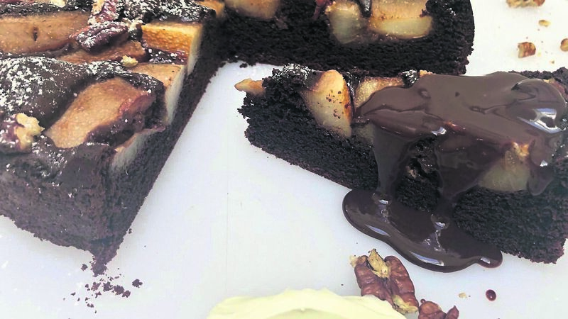 A scrumptious pear and chocolate cake