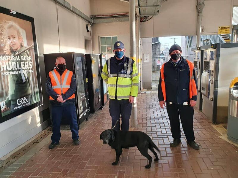 The Garda Dog Unit was on patrol at Mallow Train Station in a joint operation with the Mallow Drugs Unit. Source: Garda Síochana, Cork Kerry and Limerick Southern Region Facebook page. 